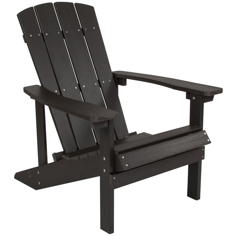 2 Pack Charlestown All-Weather Poly Resin Wood Adirondack Chairs with Side Table in Black