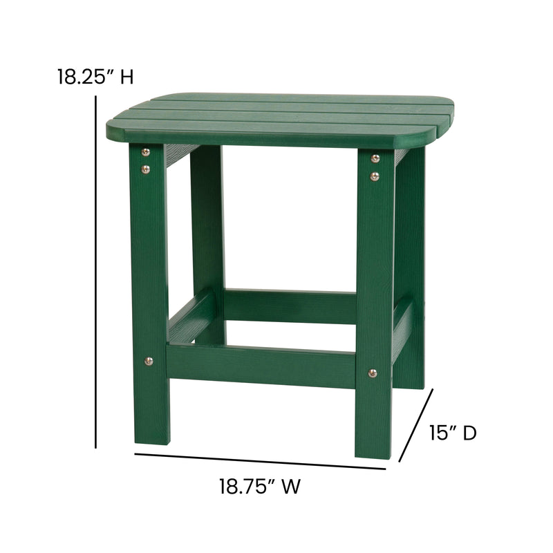 2 Pack Charlestown All-Weather Poly Resin Wood Adirondack Chairs with Side Table in Green