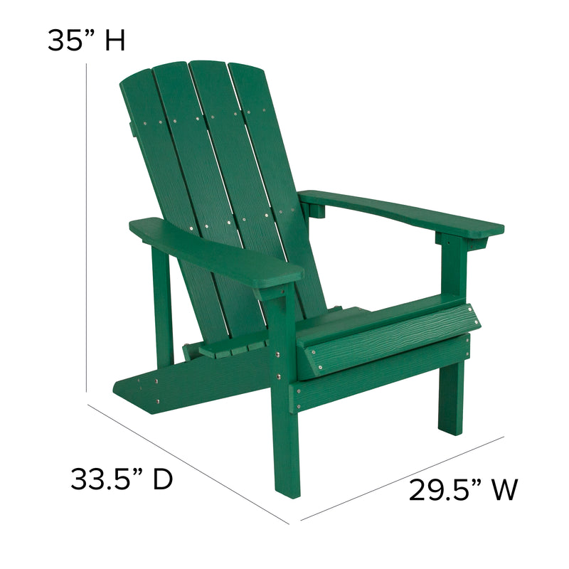 2 Pack Charlestown All-Weather Poly Resin Wood Adirondack Chairs with Side Table in Green