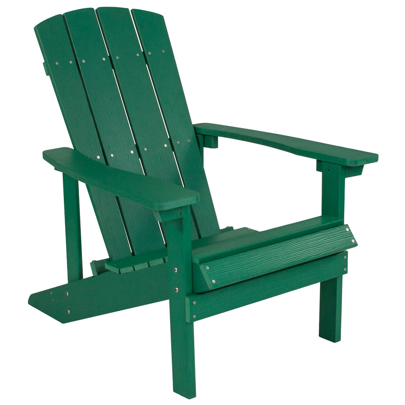 2 Pack Charlestown All-Weather Poly Resin Wood Adirondack Chairs with Side Table in Green