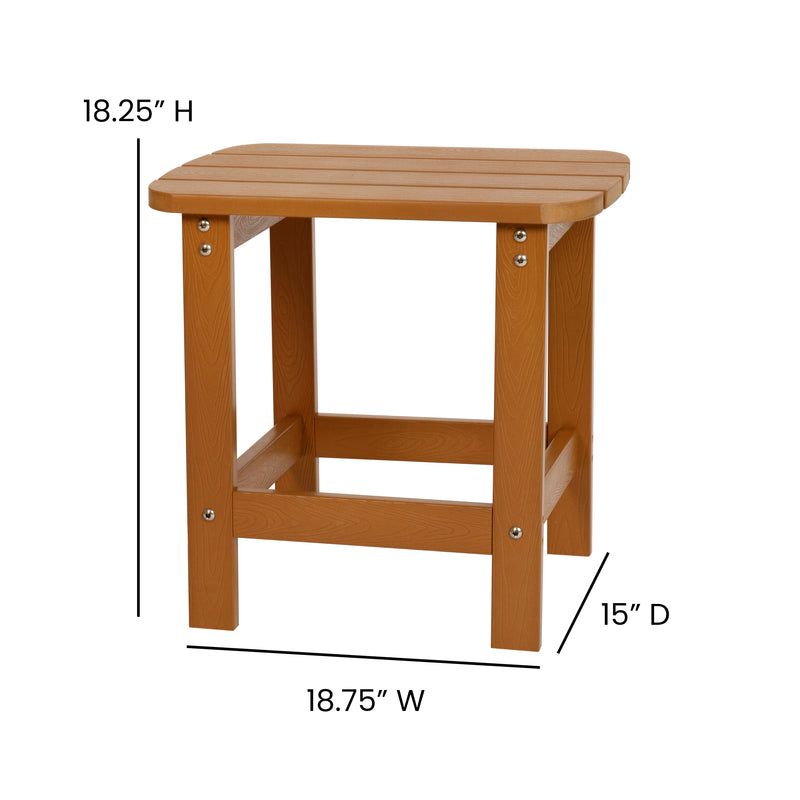 2 Pack Charlestown All-Weather Poly Resin Wood Adirondack Chairs with Side Table in Teak