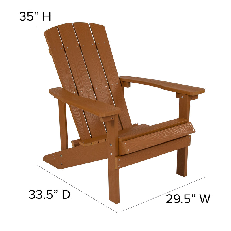 2 Pack Charlestown All-Weather Poly Resin Wood Adirondack Chairs with Side Table in Teak