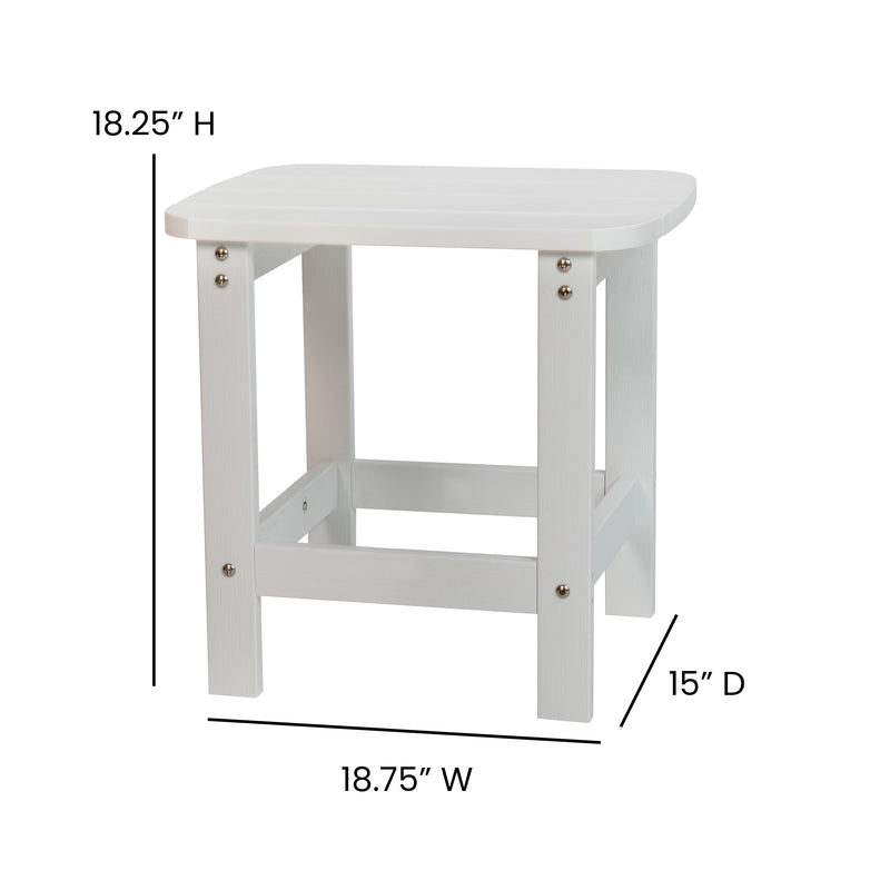 2 Pack Charlestown All-Weather Poly Resin Wood Adirondack Chairs with Side Table in White