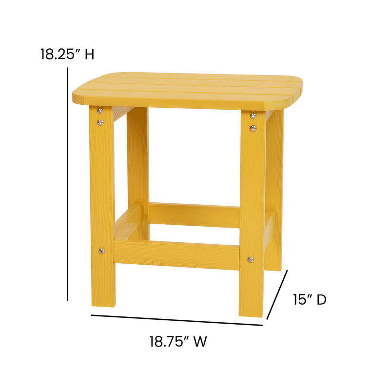 2 Pack Charlestown All-Weather Poly Resin Wood Adirondack Chairs with Side Table in Yellow