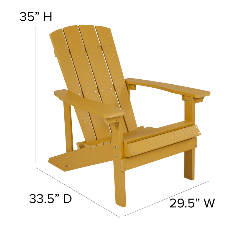 2 Pack Charlestown All-Weather Poly Resin Wood Adirondack Chairs with Side Table in Yellow