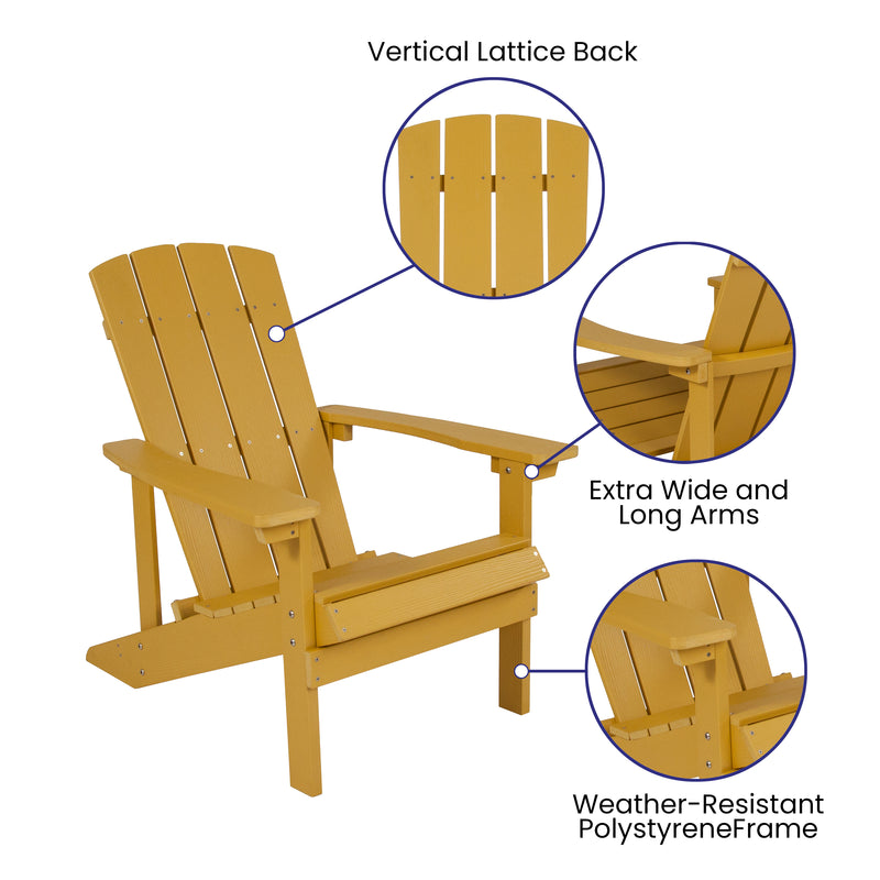 2 Pack Charlestown All-Weather Poly Resin Wood Adirondack Chairs with Side Table in Yellow