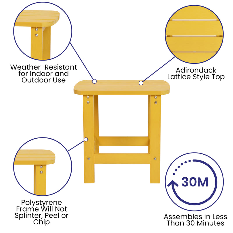 2 Pack Charlestown All-Weather Poly Resin Wood Adirondack Chairs with Side Table in Yellow