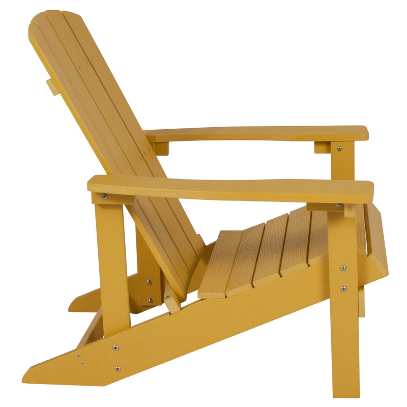 2 Pack Charlestown All-Weather Poly Resin Wood Adirondack Chairs with Side Table in Yellow