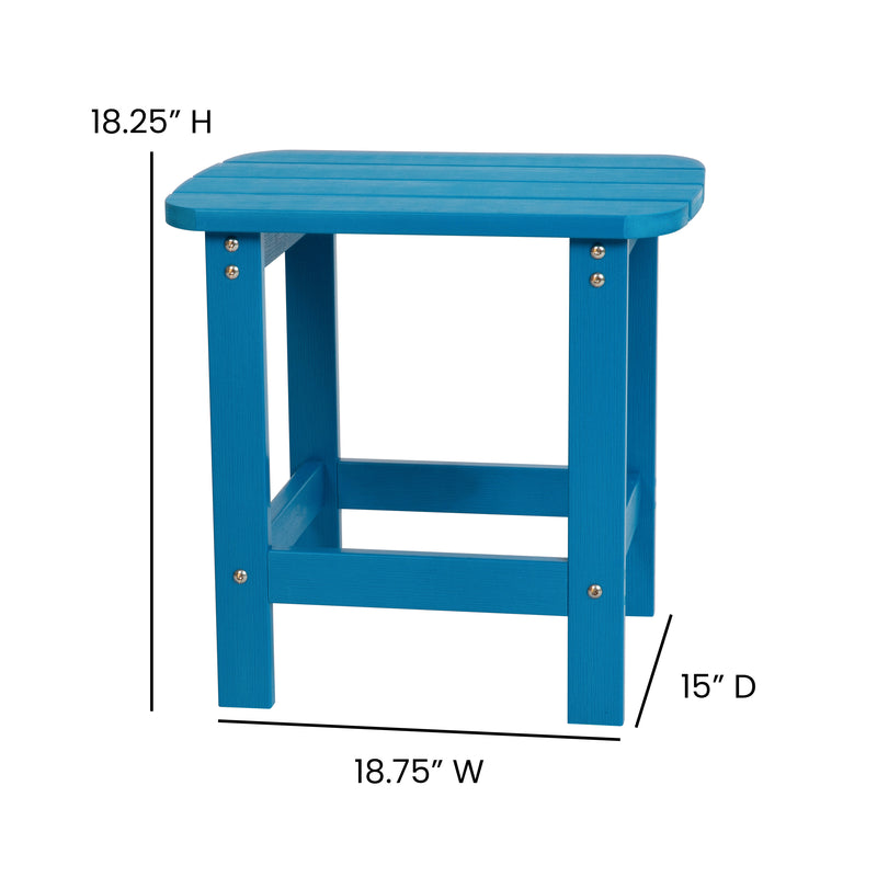 2 Pack Charlestown All-Weather Poly Resin Folding Adirondack Chairs with Side Table in Blue