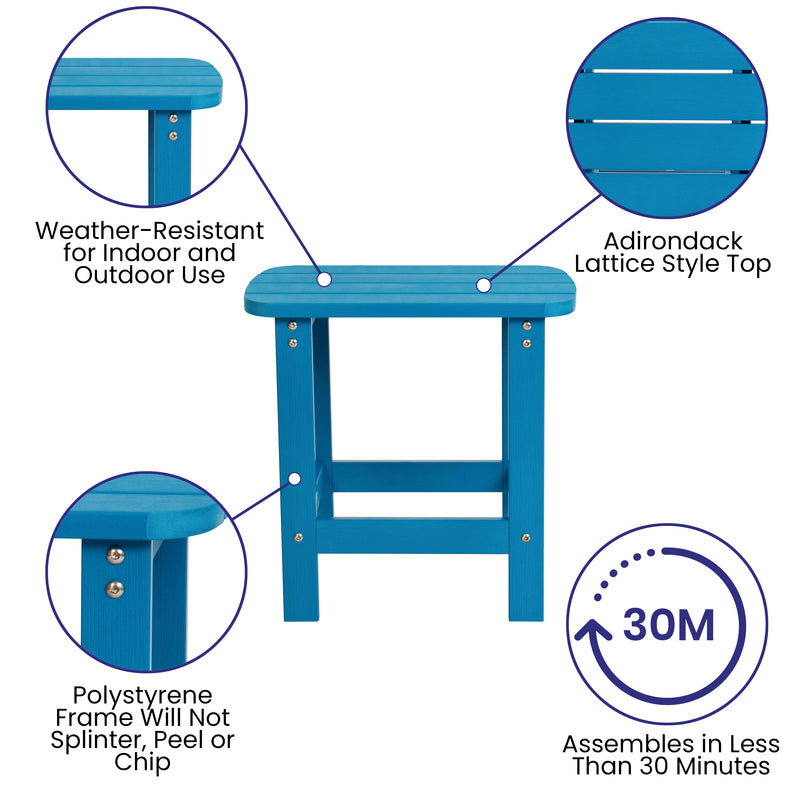 2 Pack Charlestown All-Weather Poly Resin Folding Adirondack Chairs with Side Table in Blue