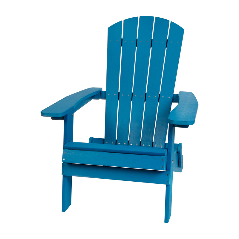 2 Pack Charlestown All-Weather Poly Resin Folding Adirondack Chairs with Side Table in Blue