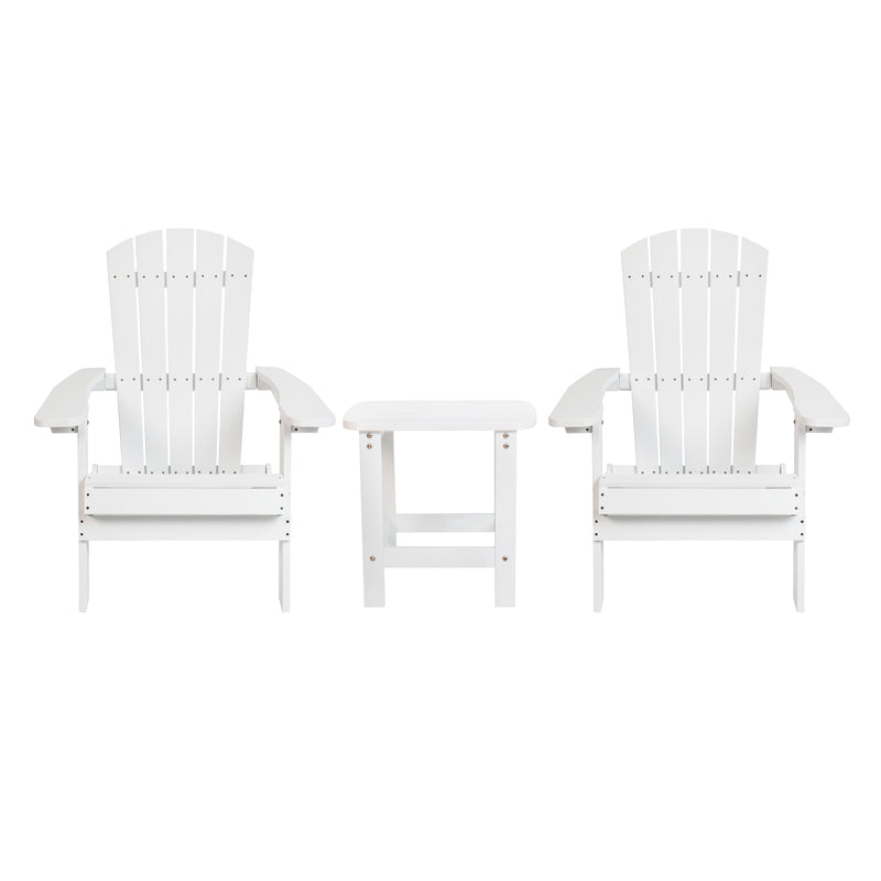 2 Pack Charlestown All-Weather Poly Resin Folding Adirondack Chair with Side Table