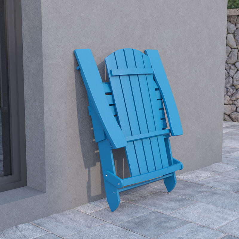 Charlestown All-Weather Poly Resin Indoor/Outdoor Folding Adirondack Chair in Blue