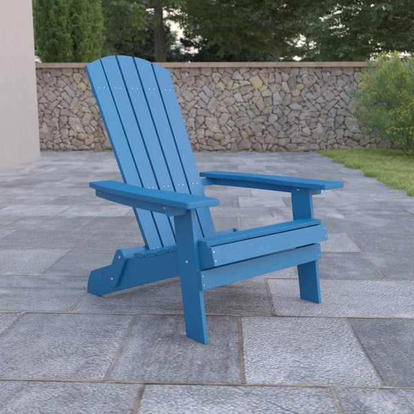 Charlestown All-Weather Poly Resin Indoor/Outdoor Folding Adirondack Chair in Blue