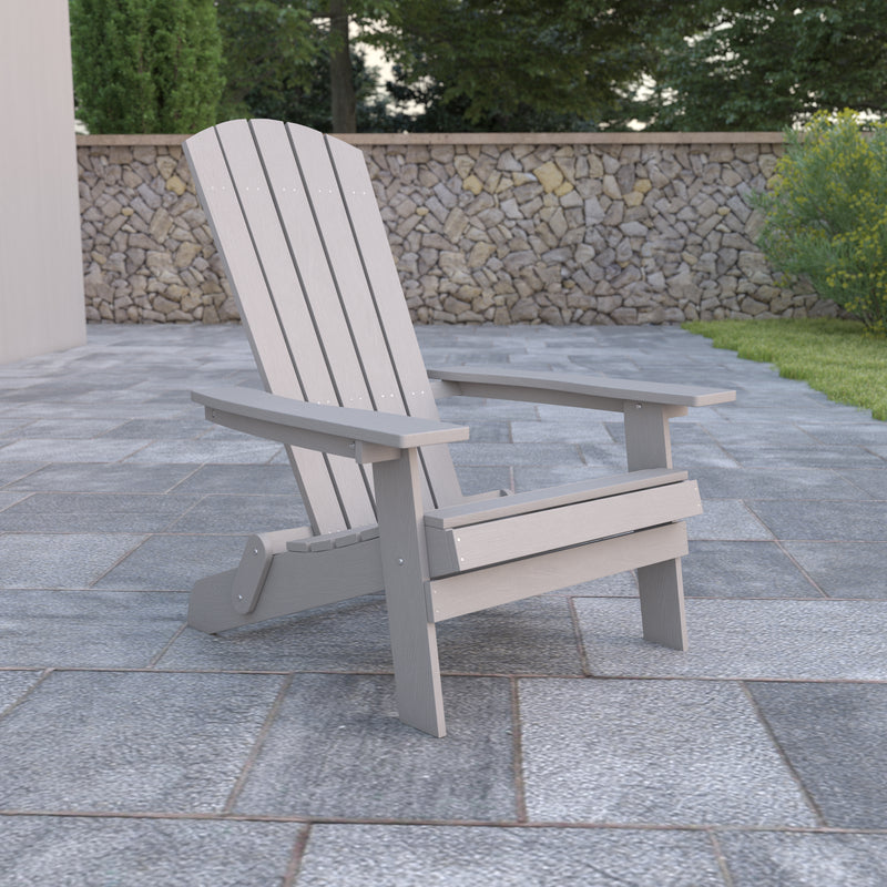 Charlestown All-Weather Poly Resin Indoor/Outdoor Folding Adirondack Chair in Gray