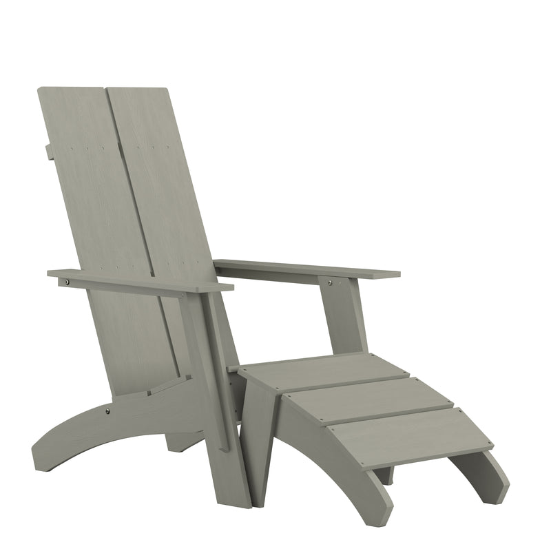 Sawyer Modern All-Weather Poly Resin Wood Adirondack Chair with Foot Rest in Gray