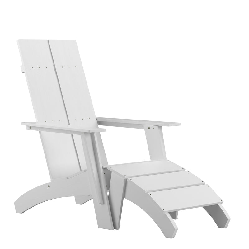 Sawyer Modern All-Weather Poly Resin Wood Adirondack Chair with Foot Rest in White