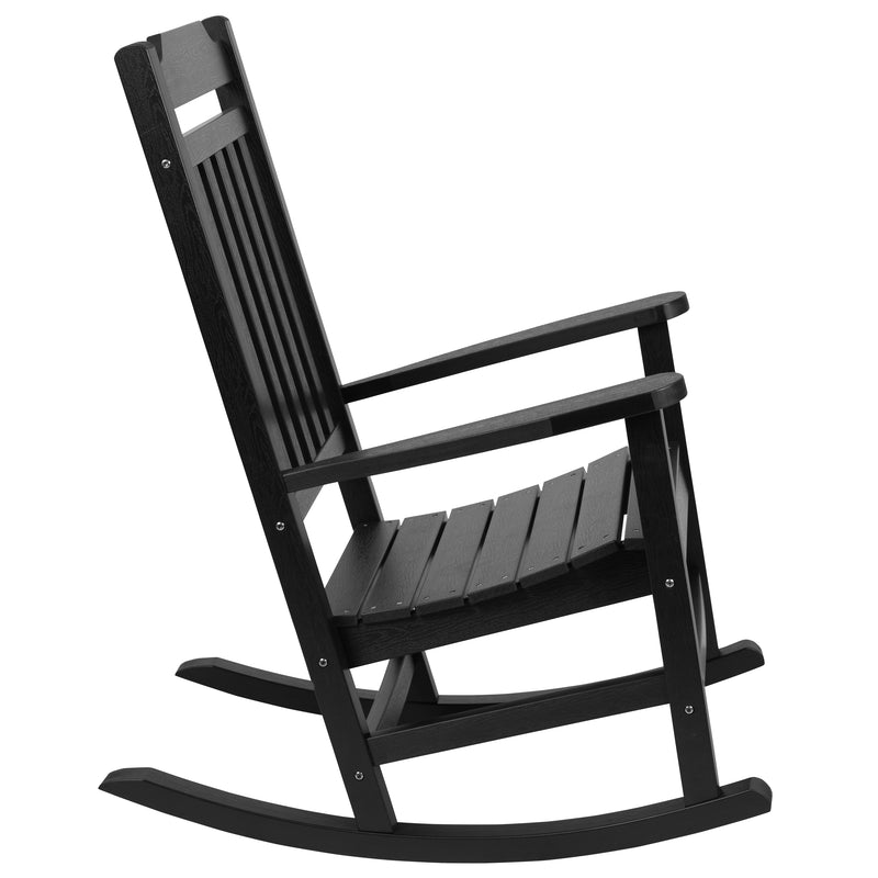 Set of 2 Winston All-Weather Poly Resin Rocking Chairs with Accent Side Table in Black