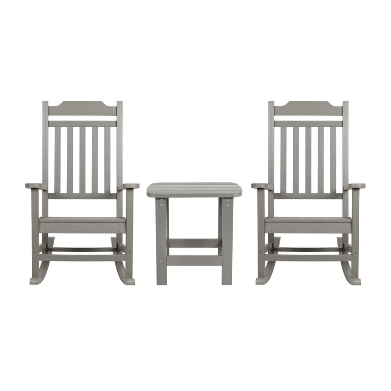 Set of 2 Winston All-Weather Poly Resin Rocking Chairs with Accent Side Table in Gray