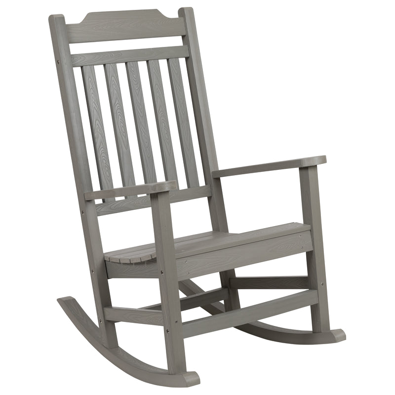 Set of 2 Winston All-Weather Poly Resin Rocking Chairs with Accent Side Table in Gray