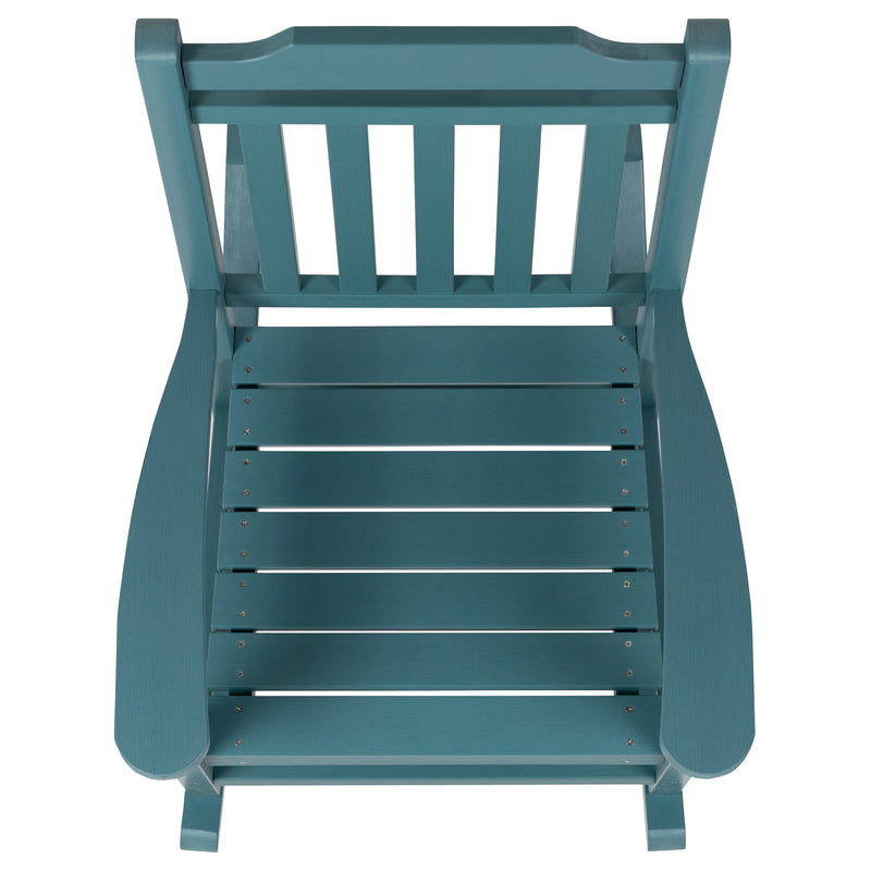 Set of 2 Winston All-Weather Poly Resin Rocking Chairs with Accent Side Table in Teal