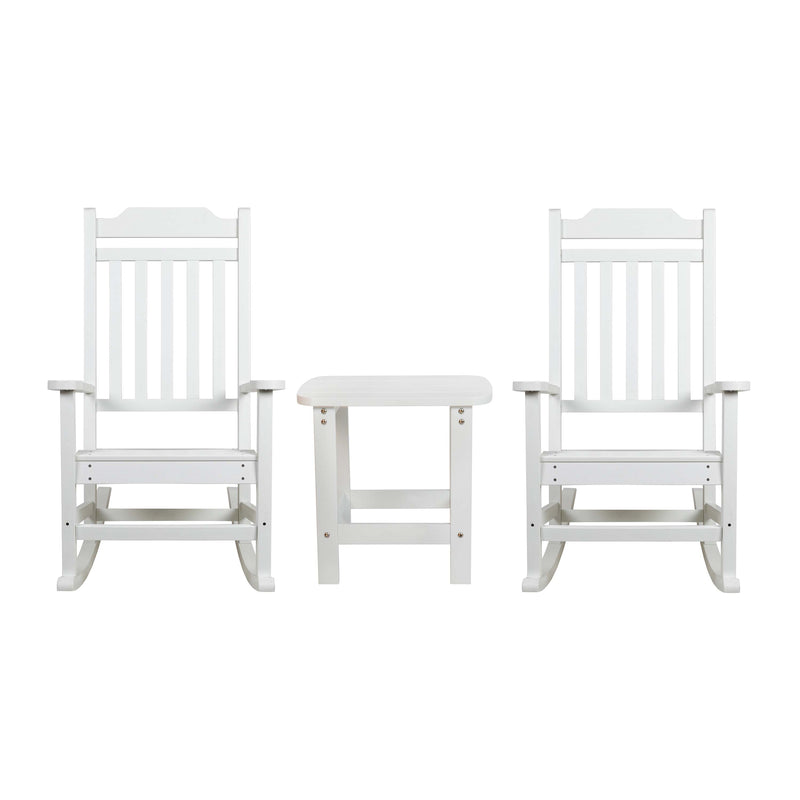 Set of 2 Winston All-Weather Poly Resin Rocking Chairs with Accent Side Table in White