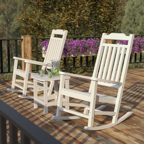 Set of 2 Winston All-Weather Poly Resin Rocking Chairs with Accent Side Table in White
