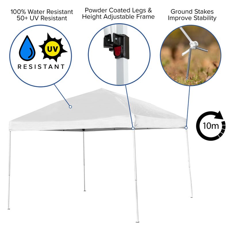 10'x10' White Outdoor Pop Up Event Slanted Leg Canopy Tent with Carry Bag