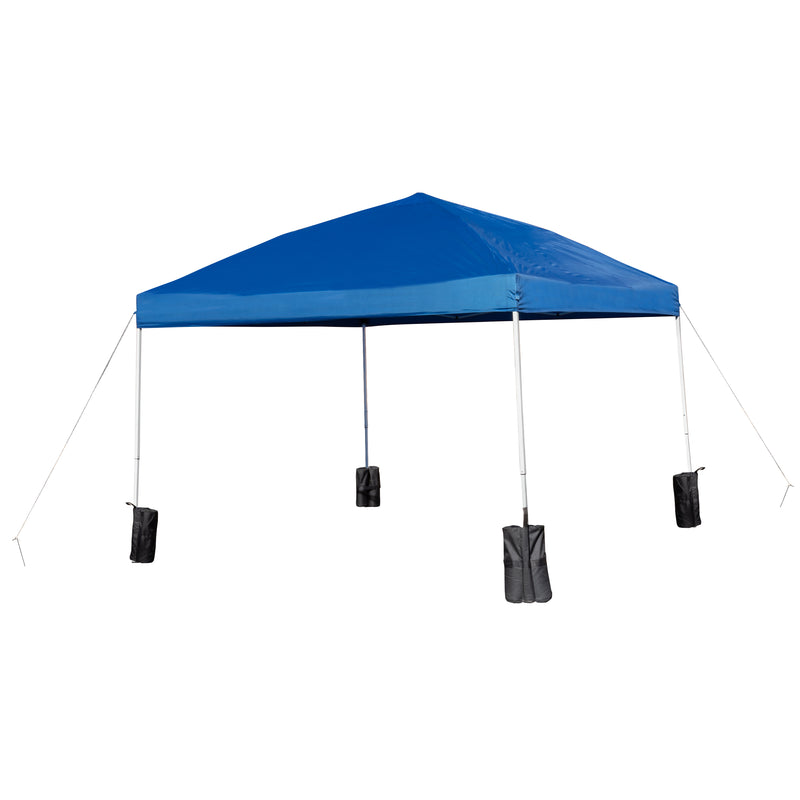 10'x10' Blue Pop Up Event Straight Leg Canopy Tent with Sandbags and Wheeled Case