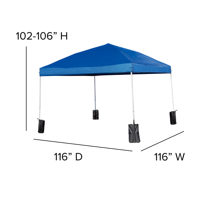 10'x10' Blue Pop Up Event Straight Leg Canopy Tent with Sandbags and Wheeled Case