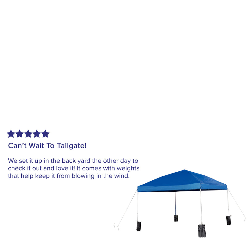 10'x10' Blue Pop Up Event Straight Leg Canopy Tent with Sandbags and Wheeled Case