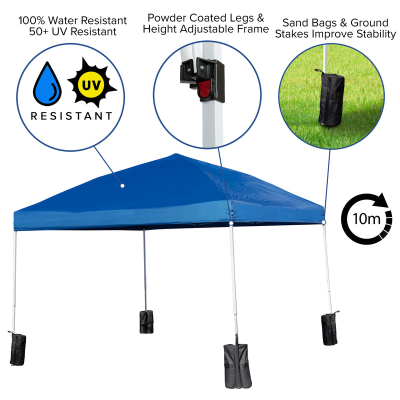 10'x10' Blue Pop Up Event Straight Leg Canopy Tent with Sandbags and Wheeled Case