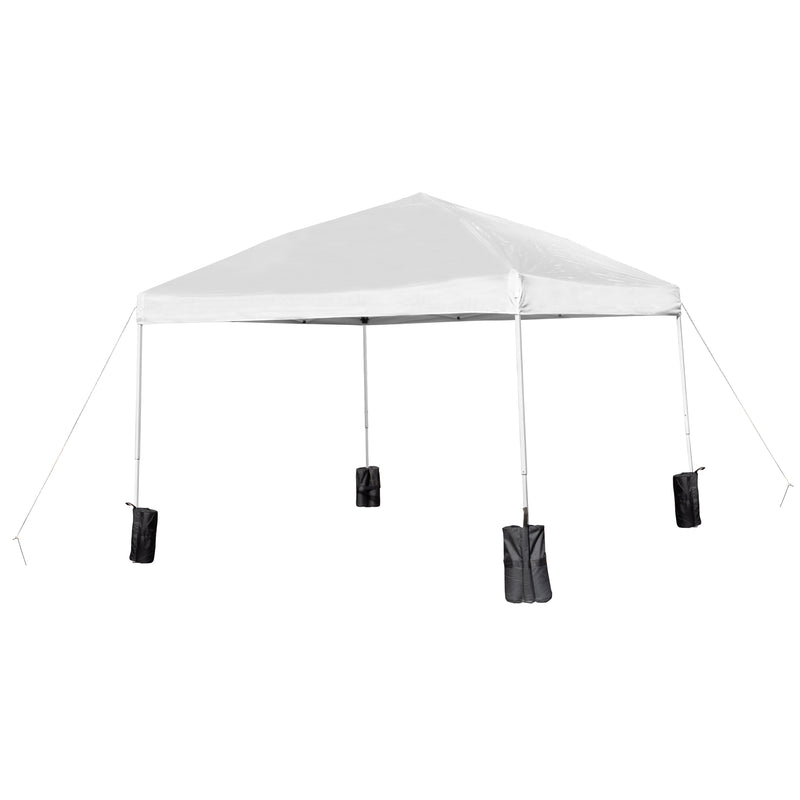 10'x10' White Pop Up Event Straight Leg Canopy Tent with Sandbags and Wheeled Case