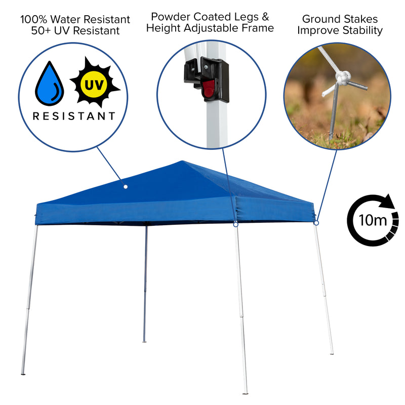 8'x8' Blue Outdoor Pop Up Event Slanted Leg Canopy Tent with Carry Bag