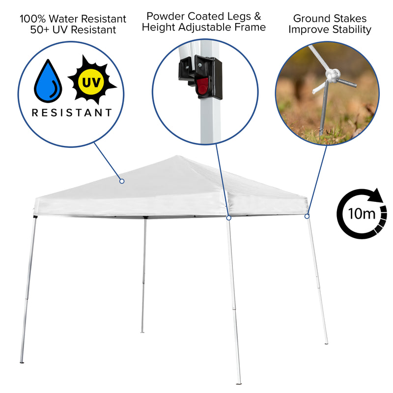 8'x8' White Outdoor Pop Up Event Slanted Leg Canopy Tent with Carry Bag