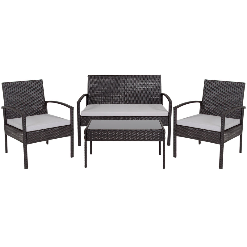 Aransas Series 4 Piece Black Patio Set with Steel Frame and Gray Cushions