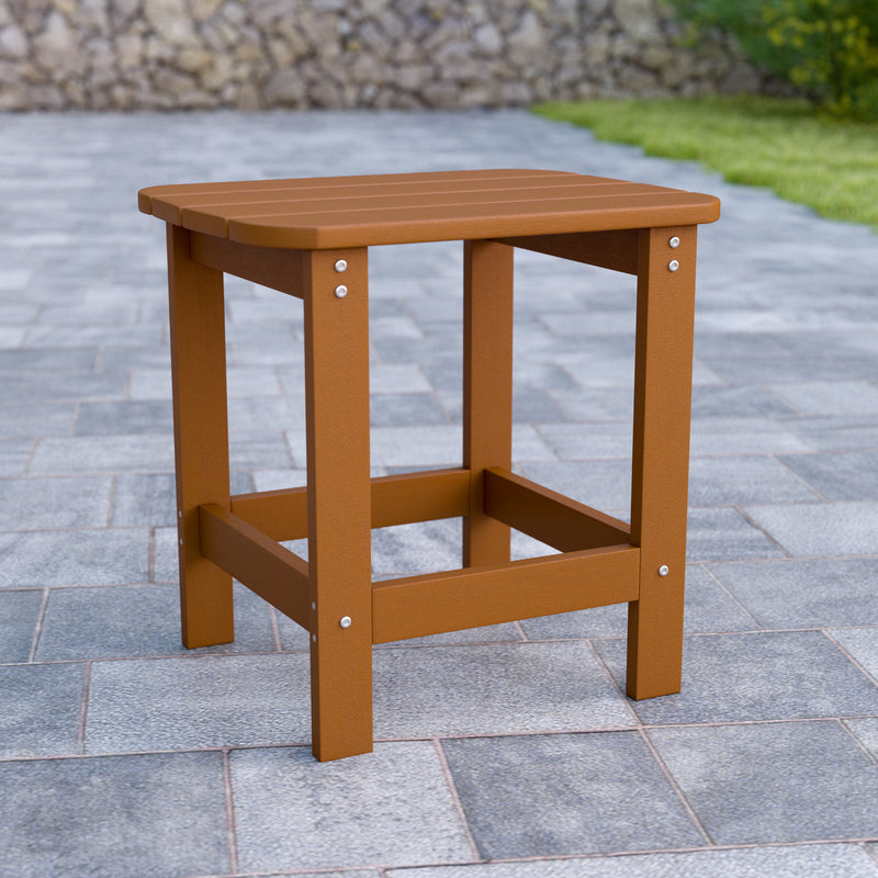 Charlestown All-Weather Poly Resin Wood Adirondack Side Table in Teak