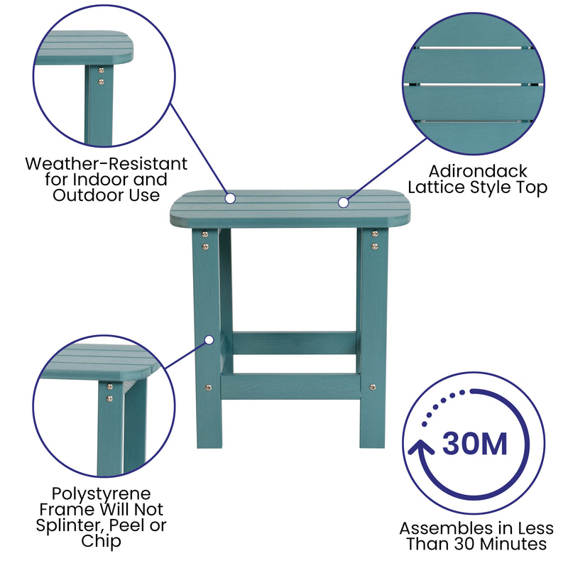 Charlestown All-Weather Poly Resin Wood Adirondack Side Table in Teal