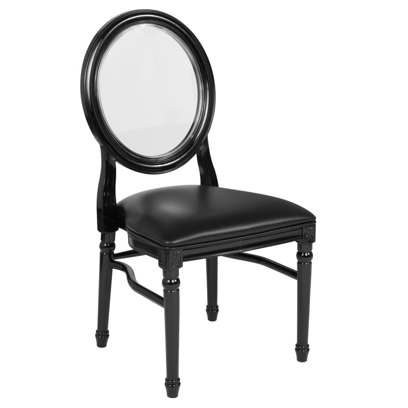 SINGLEWAVE Series 900 lb. Capacity King Louis Chair with Transparent Back, Black Vinyl Seat and Black Frame