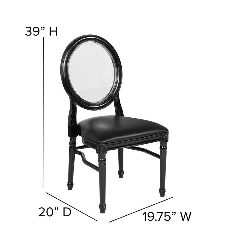 SINGLEWAVE Series 900 lb. Capacity King Louis Chair with Transparent Back, Black Vinyl Seat and Black Frame