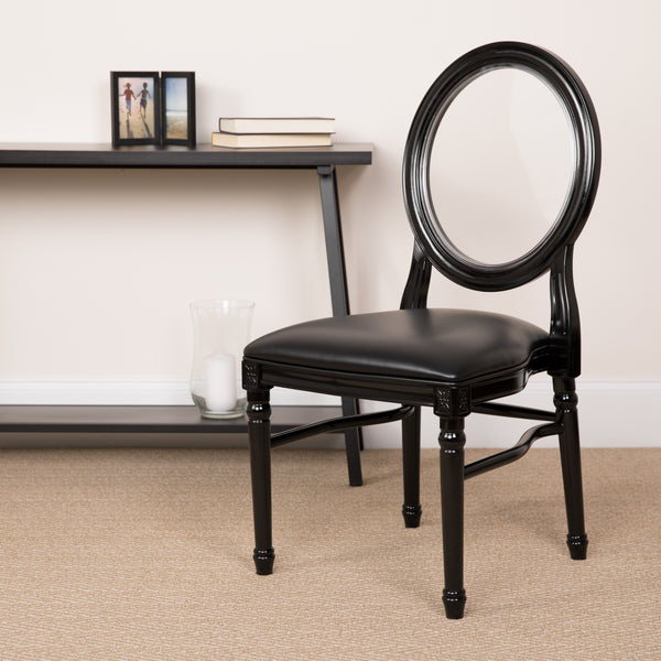 SINGLEWAVE Series 900 lb. Capacity King Louis Chair with Transparent Back, Black Vinyl Seat and Black Frame