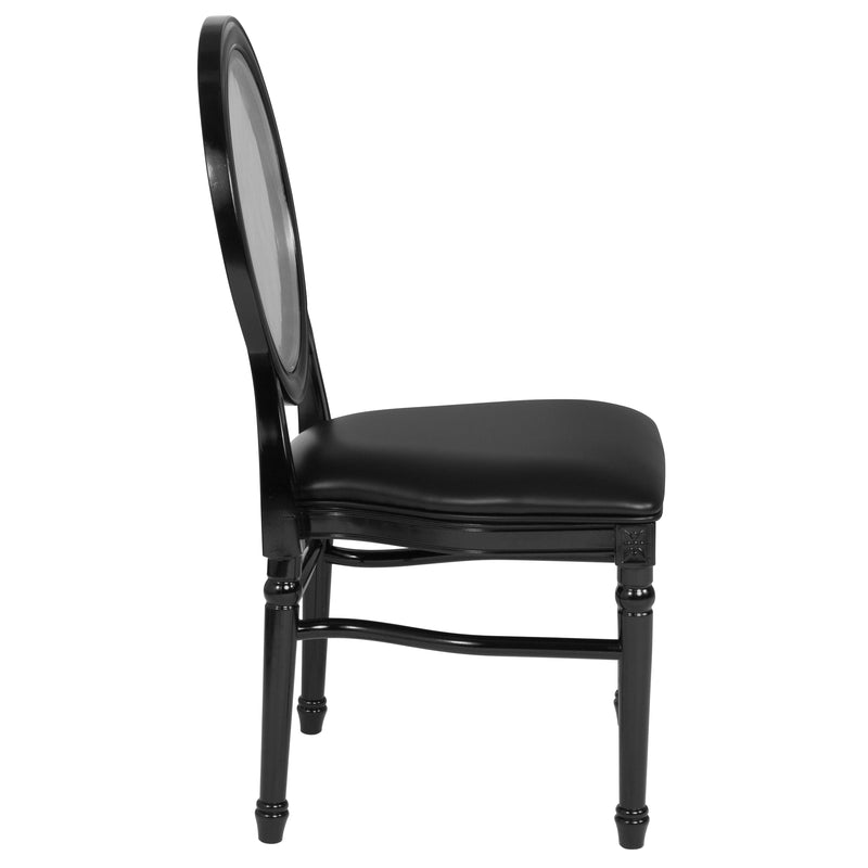 SINGLEWAVE Series 900 lb. Capacity King Louis Chair with Transparent Back, Black Vinyl Seat and Black Frame