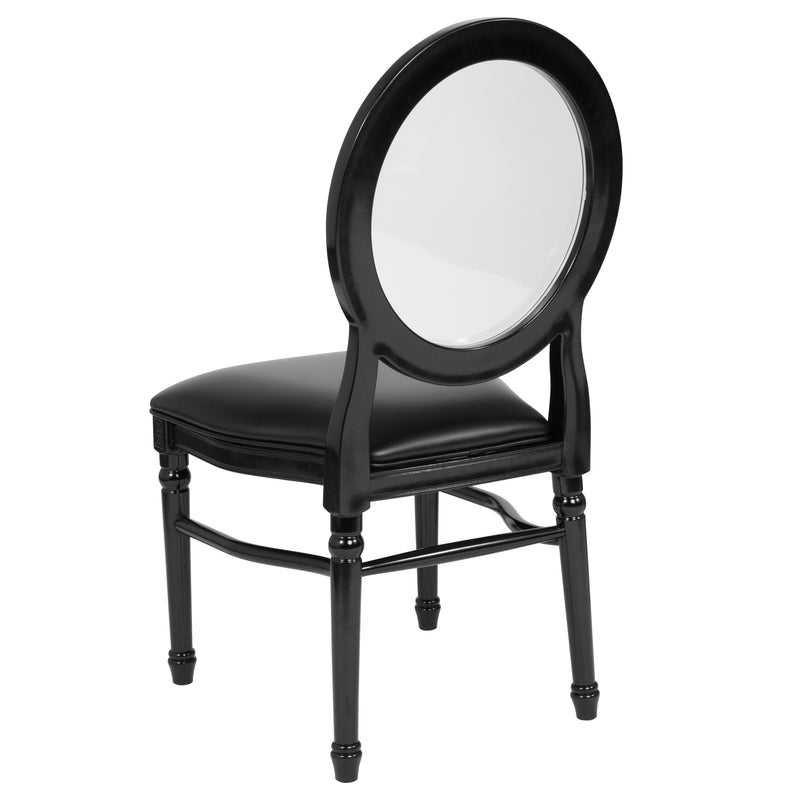 SINGLEWAVE Series 900 lb. Capacity King Louis Chair with Transparent Back, Black Vinyl Seat and Black Frame