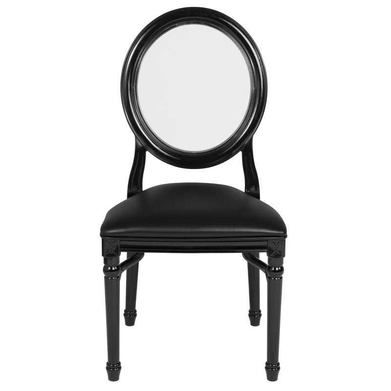 SINGLEWAVE Series 900 lb. Capacity King Louis Chair with Transparent Back, Black Vinyl Seat and Black Frame