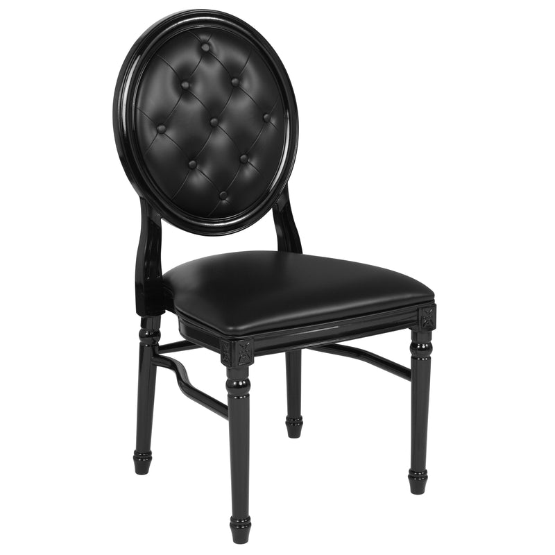 SINGLEWAVE Series 900 lb. Capacity King Louis Chair with Tufted Back, Black Vinyl Seat and Black Frame