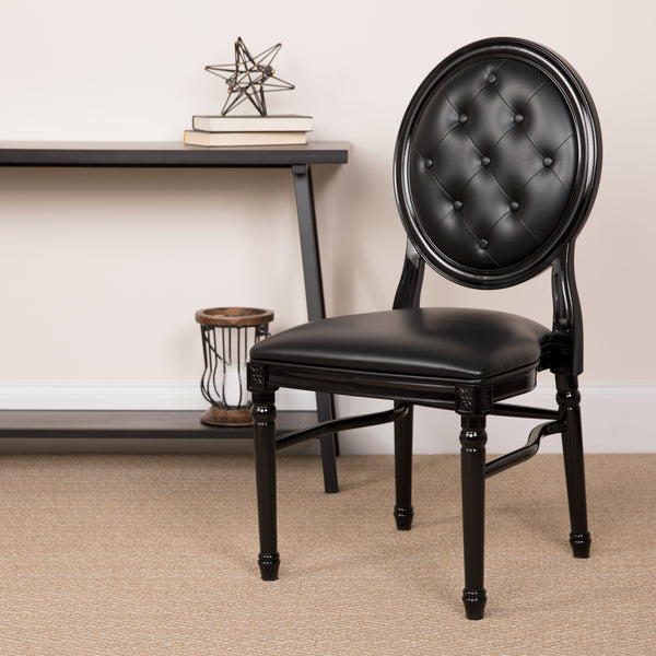 SINGLEWAVE Series 900 lb. Capacity King Louis Chair with Tufted Back, Black Vinyl Seat and Black Frame