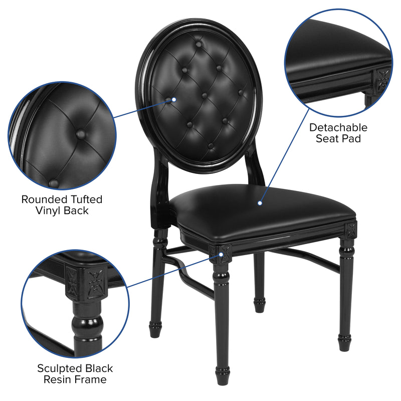 SINGLEWAVE Series 900 lb. Capacity King Louis Chair with Tufted Back, Black Vinyl Seat and Black Frame