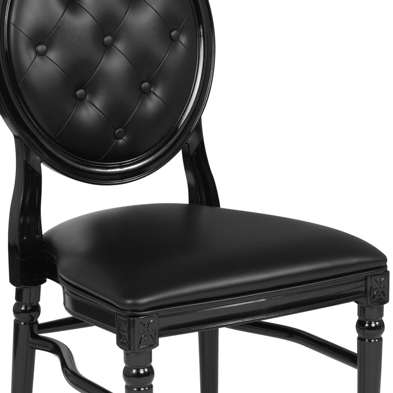 SINGLEWAVE Series 900 lb. Capacity King Louis Chair with Tufted Back, Black Vinyl Seat and Black Frame