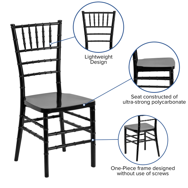 SINGLEWAVE PREMIUM Series Black Resin Stacking Chiavari Chair