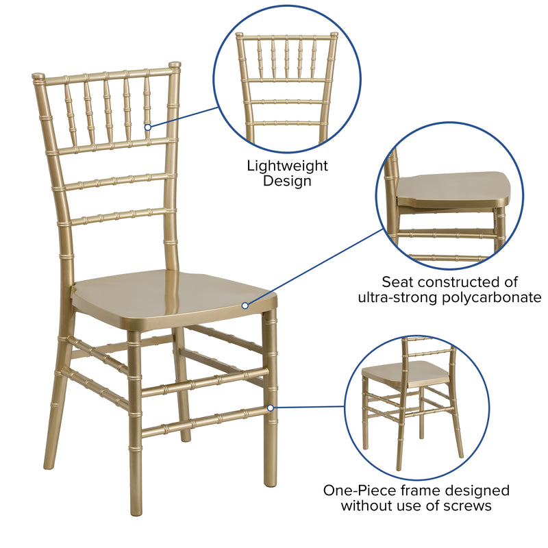 SINGLEWAVE PREMIUM Series Gold Resin Stacking Chiavari Chair